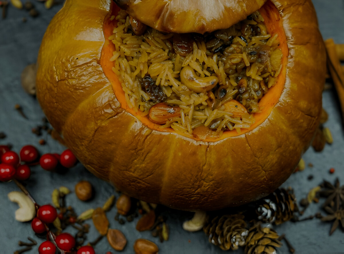 Breakfast: ղափամա (Ghapama) – Pumpkin Stuffed with Rice and Dried Fruit